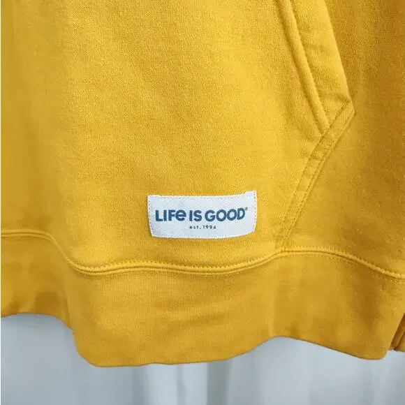 Life is Good Mustard Unisex Hoodie with Mountain Logo, M - Picture 2 of 8